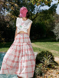 Red Chequered Swing Skirt_BDHL7473