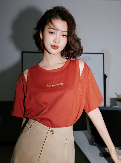 Shoulder Slit Short-Sleeved T-Shirt_BDHL6255