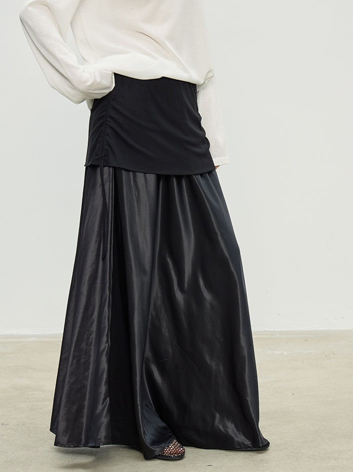 Black Double Fabric Long Skirt_BDHL7075