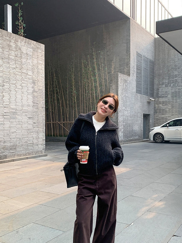 Thick Knitted Zip-Up Cardigan_BDHL8122