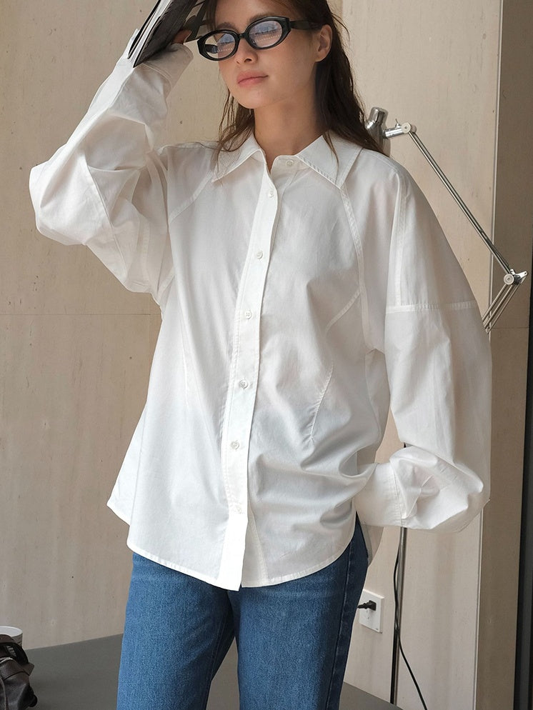 White Balloon Sleeve Shirt_BDHL6537