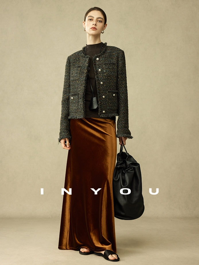 Retro Shiny Draped Long Skirt_BDHL6792