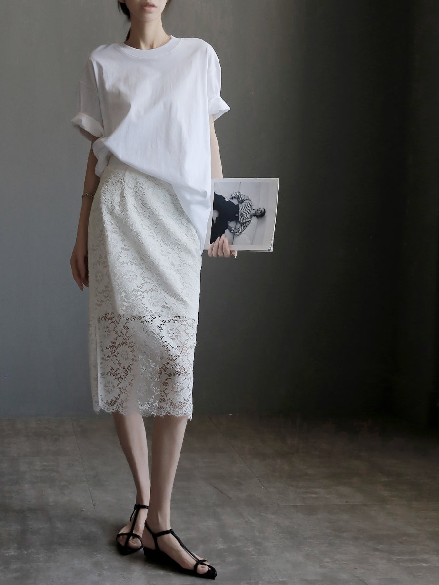 Round Neck Shirt And Fishtail Skirt Set_BDHL7635