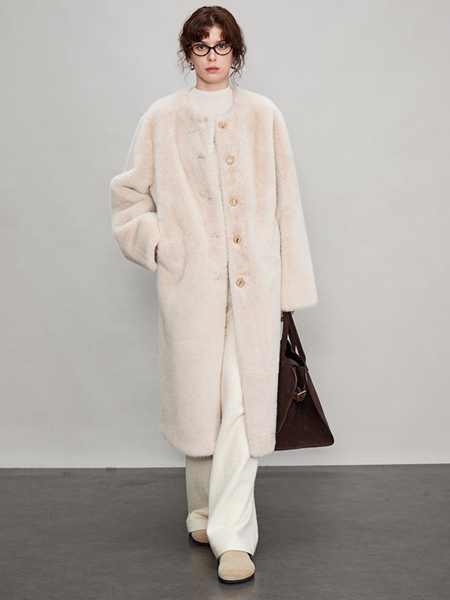 Round Collar Fur Mid-Length Jacket_BDHL6702