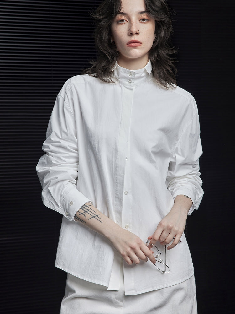 White Stand-Up Collar Shirt_BDHL6973