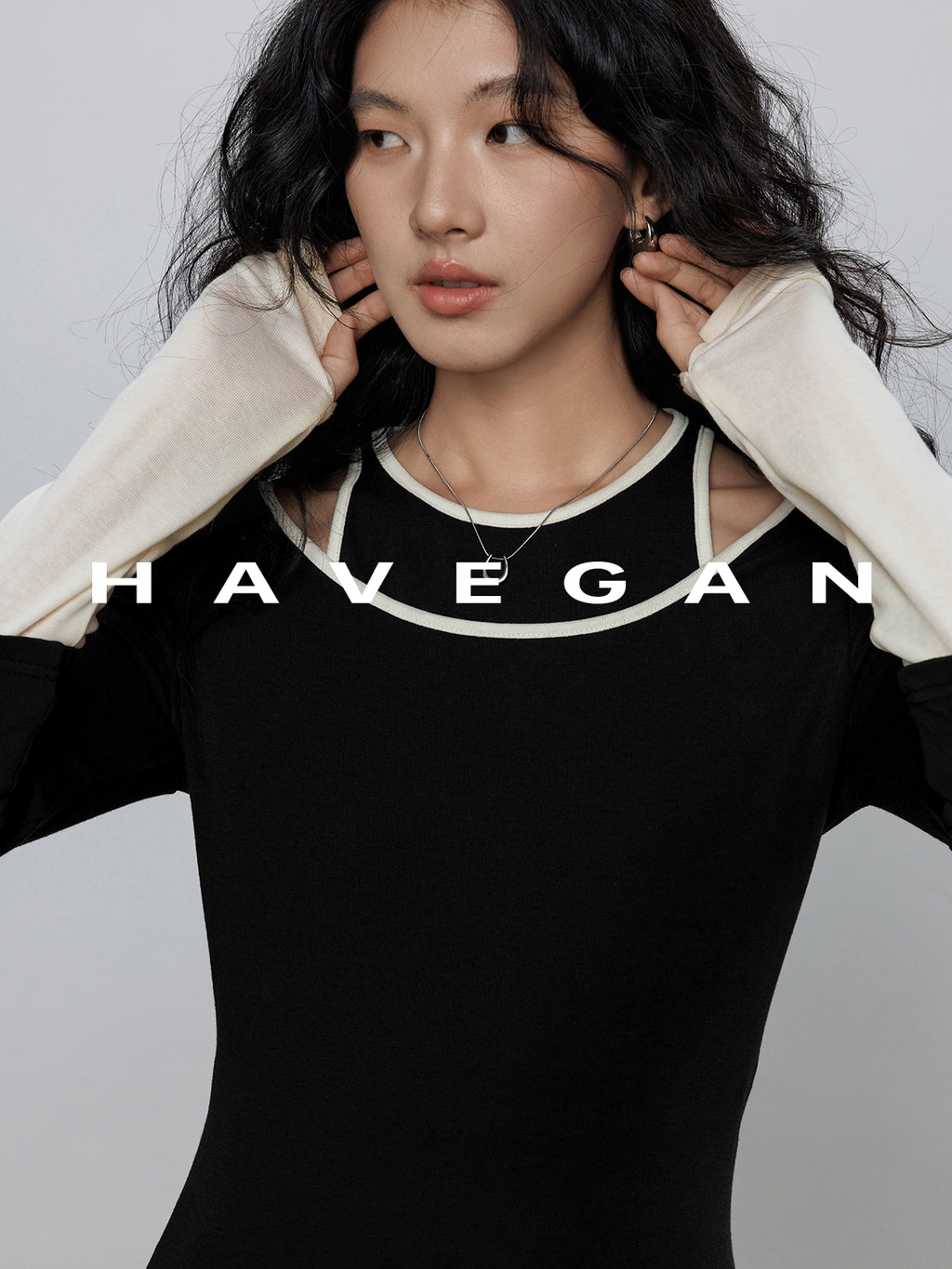 Contrast Color Vest &amp; Long-Sleeved Tops Set_BDHL7779