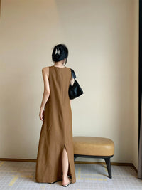 V-Neck Twist Long Dress_BDHL6180