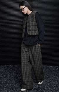 Checked Down Wide-Leg Pants_BDHL6575