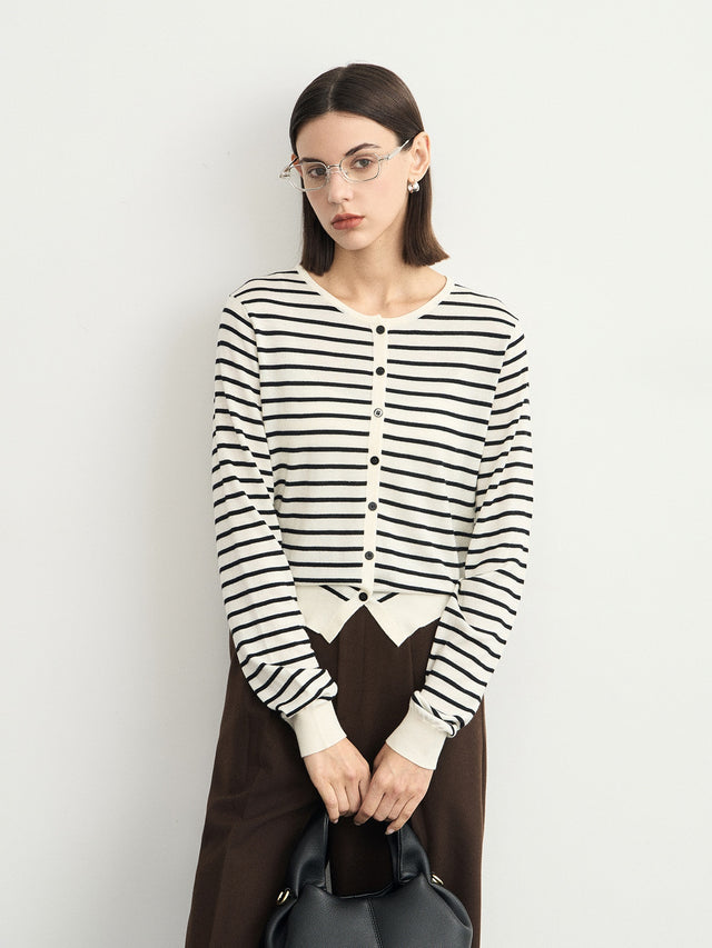 Stripe Round-Neck Cardigan_BDHL6621