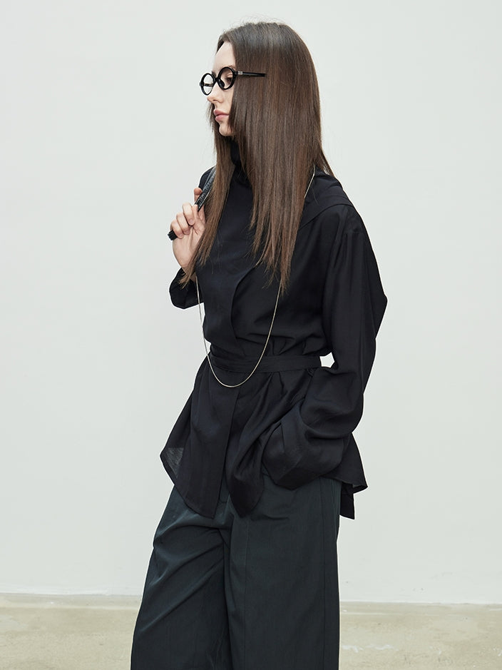 Draped Collar Ribbon Shirt_BDHL7100