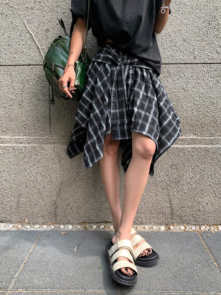 Plaid A-Line Irregular Skirt_BDHL6104