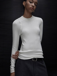 White Long-Sleeved Raised T-Shirt_BDHL6576