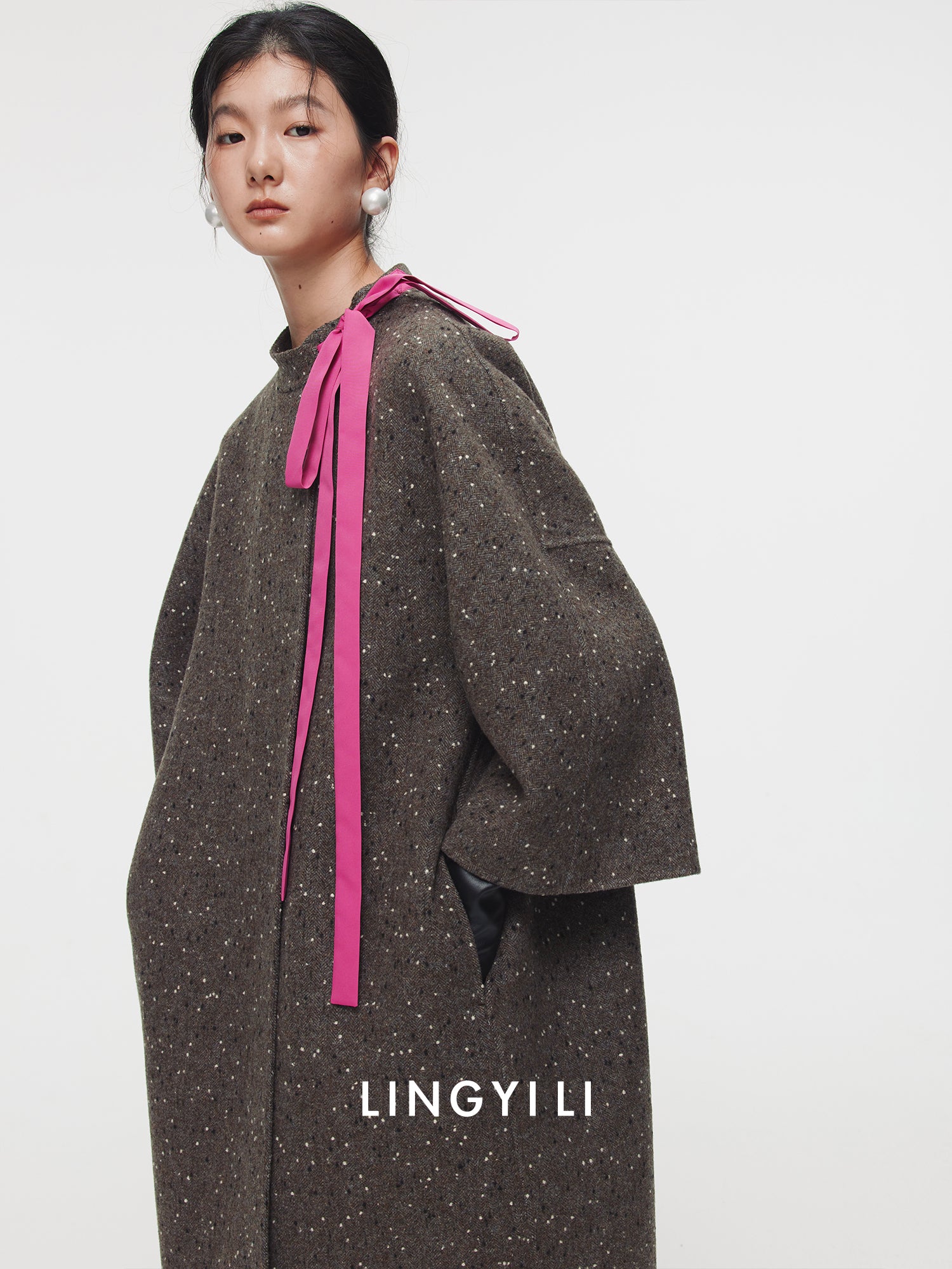 Ribbon Tie Collar Straight Coat_BDHL6758