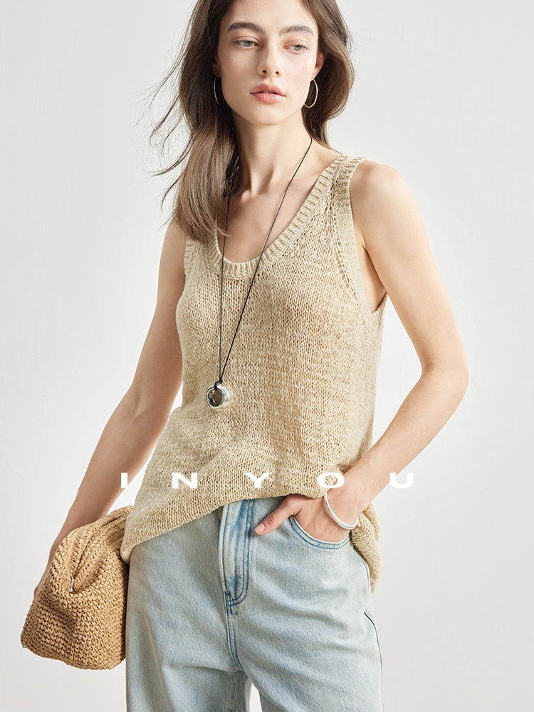 Hollow-Weave Sleeveless Tops_BDHL6983