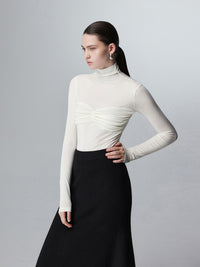 Pleated turtleneck top_BDHL5392