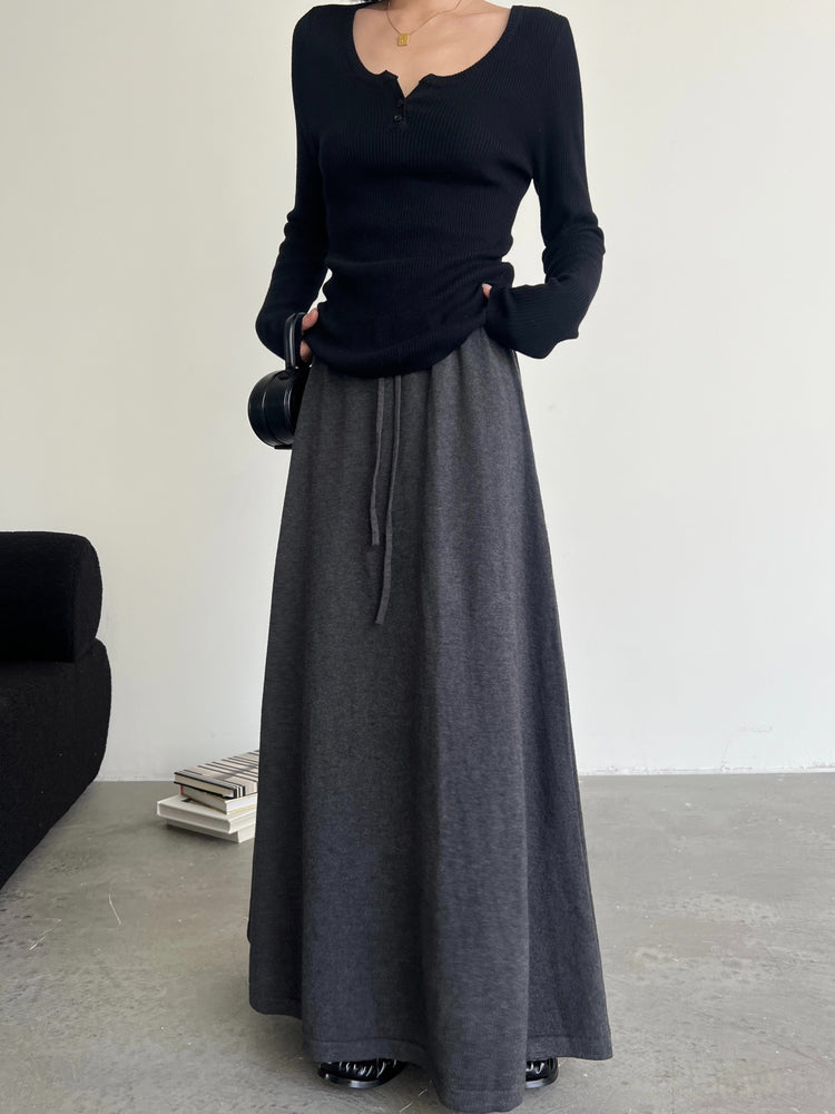 Knitted Draped Maxi-Length Skirt_BDHL6549