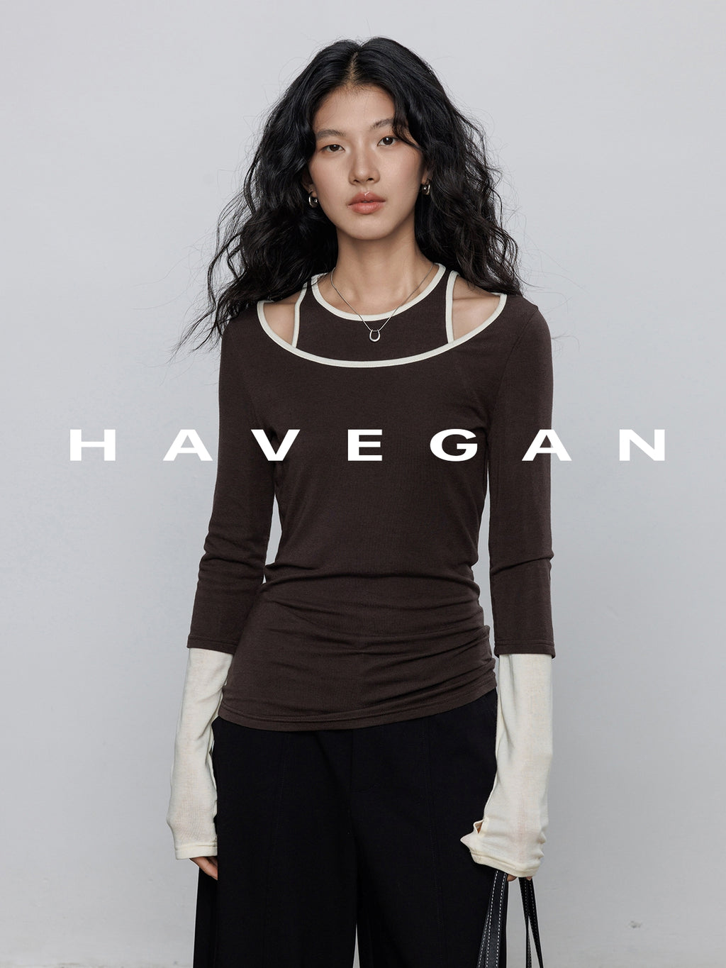 Contrast Color Vest &amp; Long-Sleeved Tops Set_BDHL7779