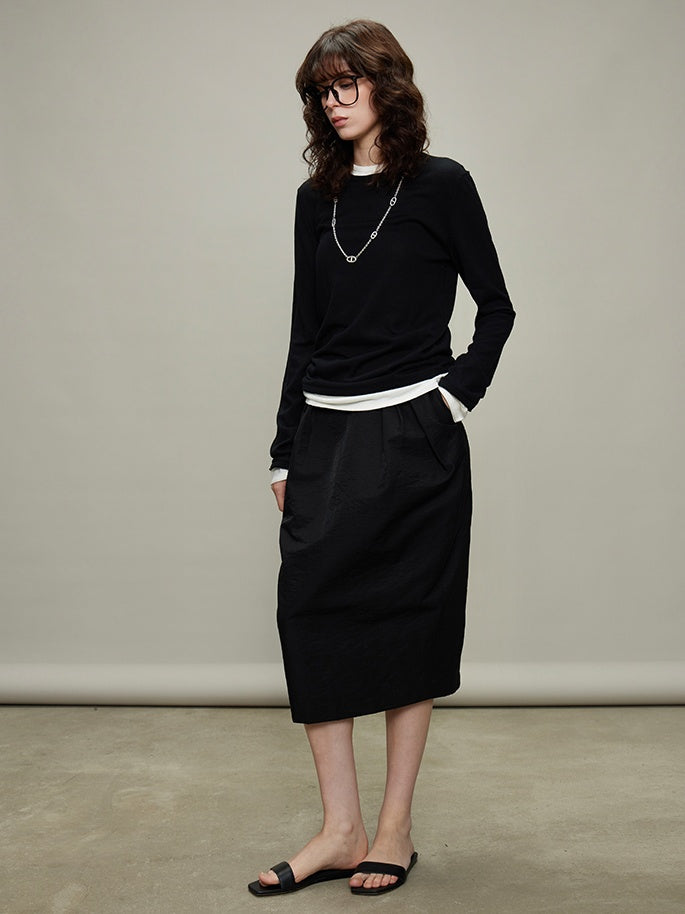 Bud Pleated Skirt & Round Neck Vest_BDHL6331