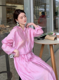 Pink Shirt And Skirt Two-Piece Set_BDHL6182