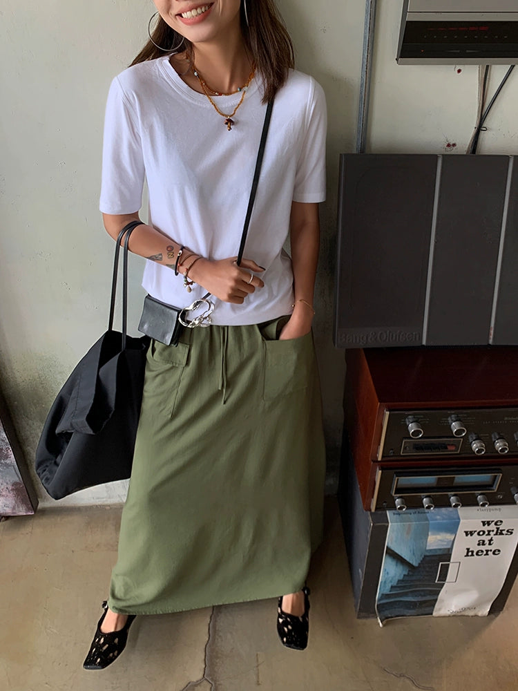 Draped Thin A-Line Long Skirt_BDHL6066