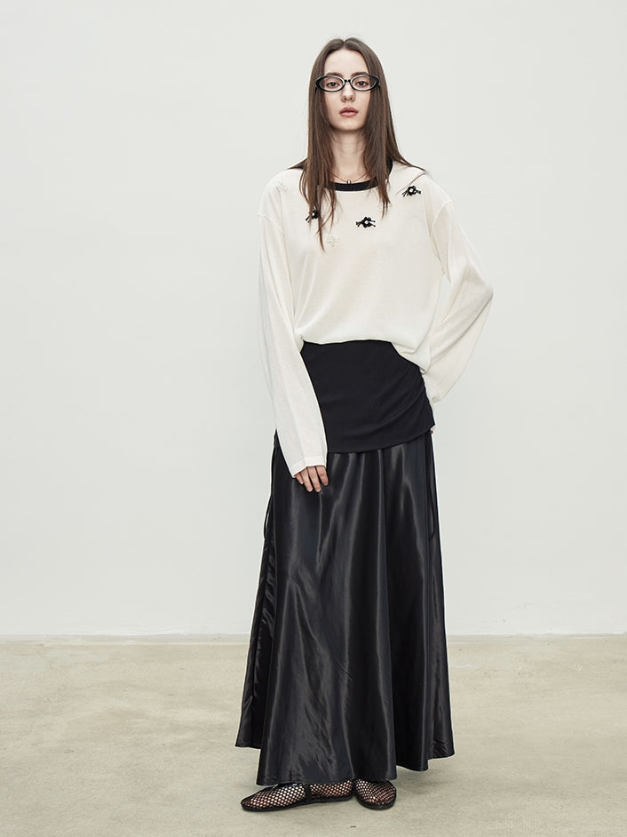 Black Double Fabric Long Skirt_BDHL7075