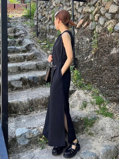 Side Buckle Sleeveless Dress_BDHL7566
