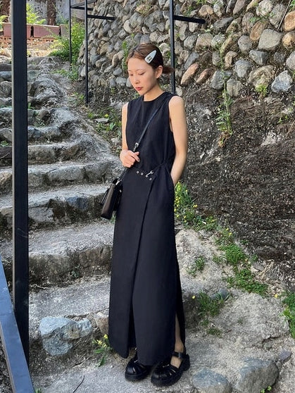 Side Buckle Sleeveless Dress_BDHL7566