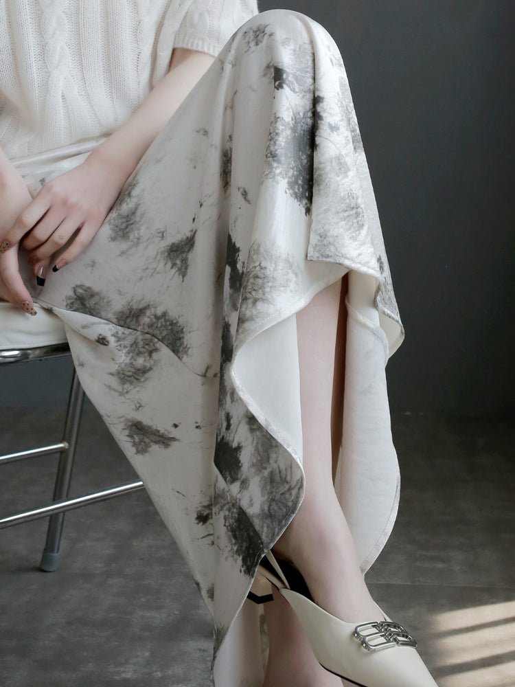 Draped Shiny Printed Skirt_BDHL7261