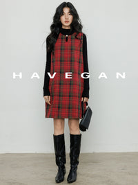 Plaid Red Sleeveless A-Line Dress_BDHL7061