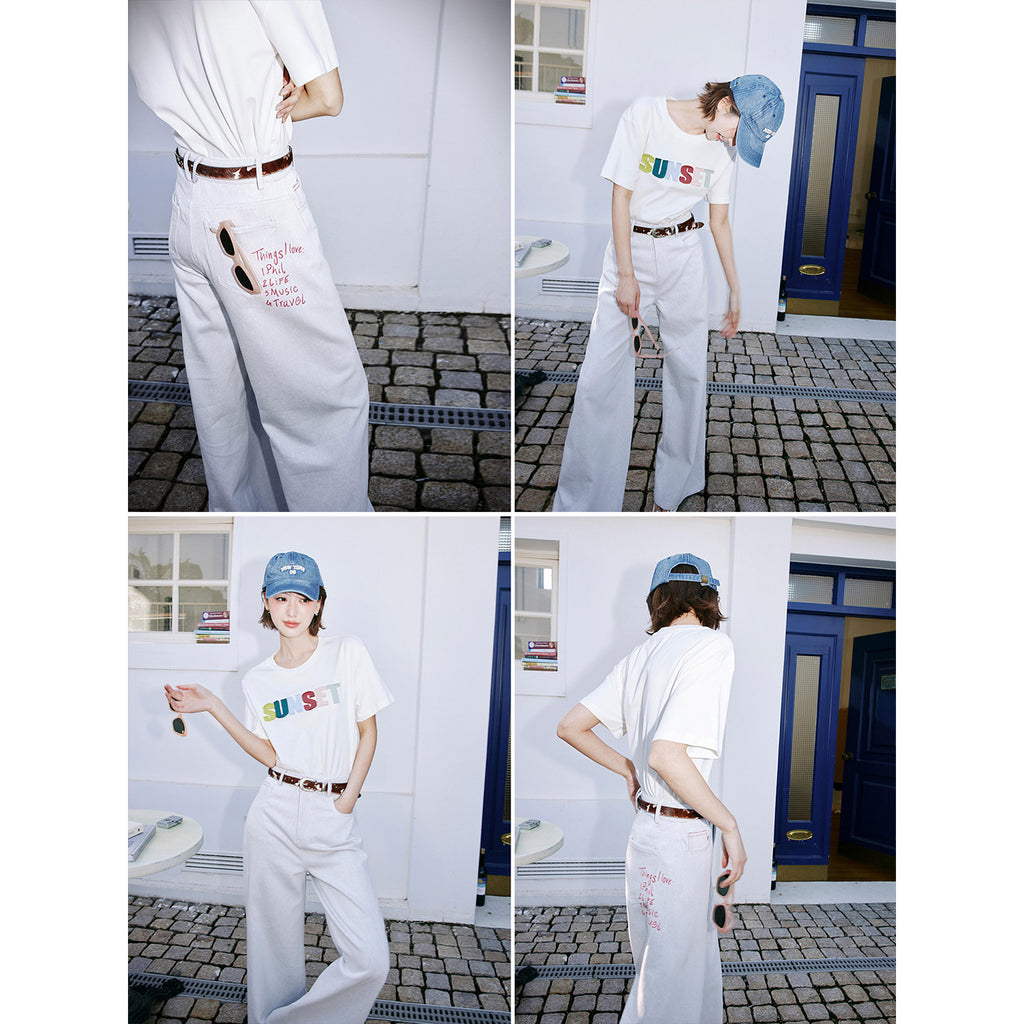 English Letter Print Straight Jeans_BDHL8233