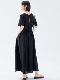 Back Bow Tie Loose Dress_BDHL6235