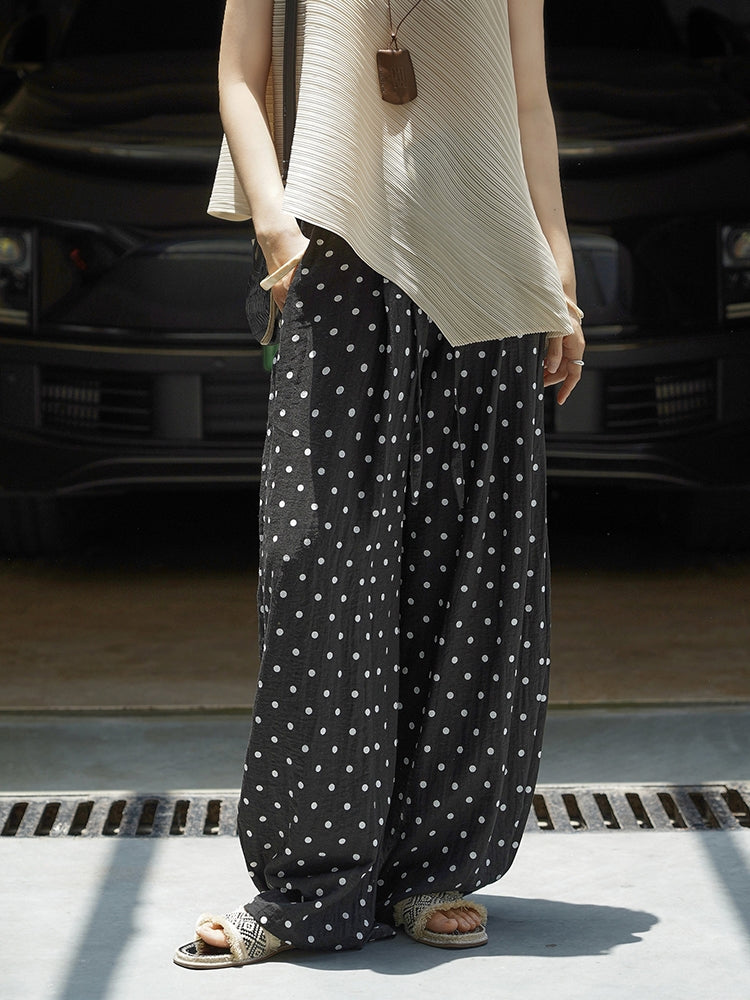 Polka-Dot Wide-Leg Draped Pants_BDHL7531