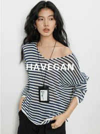 V-Neck Loose-Fitting Sheer Knit_BDHL7069