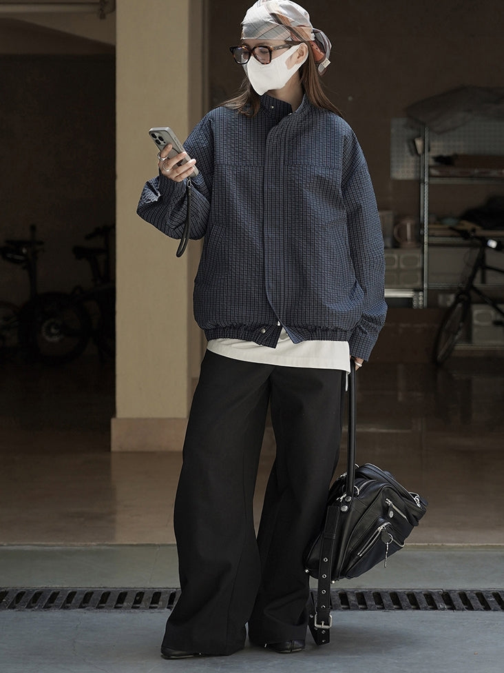 Check-Patterned Stand-Collar Jacket_BDHL7770
