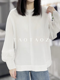 Design Sleeve Side Slit White Tops_BDHL6962