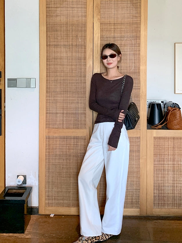 Round-Neck Stretch Slim-Fit Top_BDHL7845