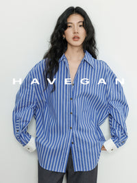 Contrast Cuff Striped Shirt_BDHL7068