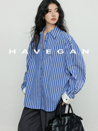 Contrast Cuff Striped Shirt_BDHL7068