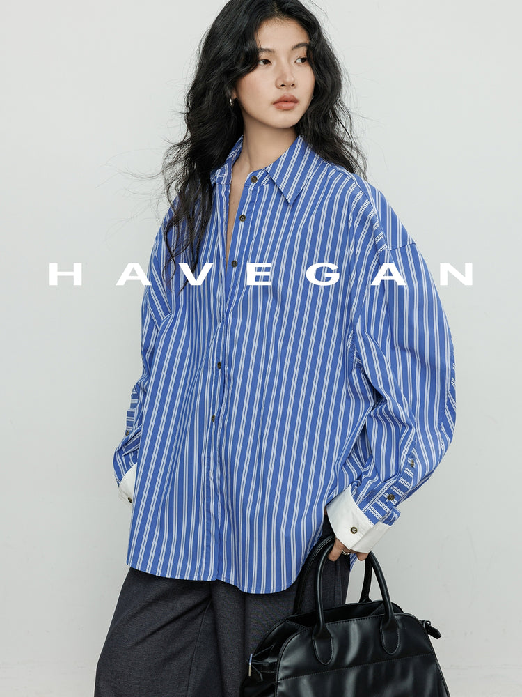 Contrast Cuff Striped Shirt_BDHL7068