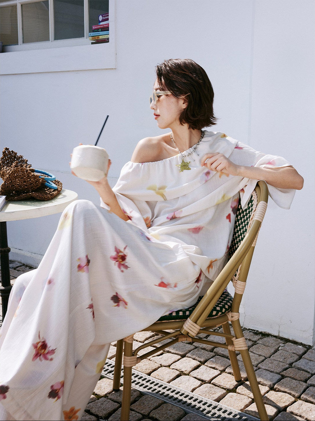 Floral Print Off-Shoulder Top or Wide-leg Pants_BDHL8234