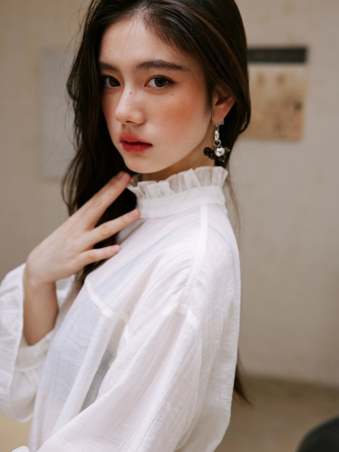 Ruffle High-Neck Sheer Blouse_BDHL6751