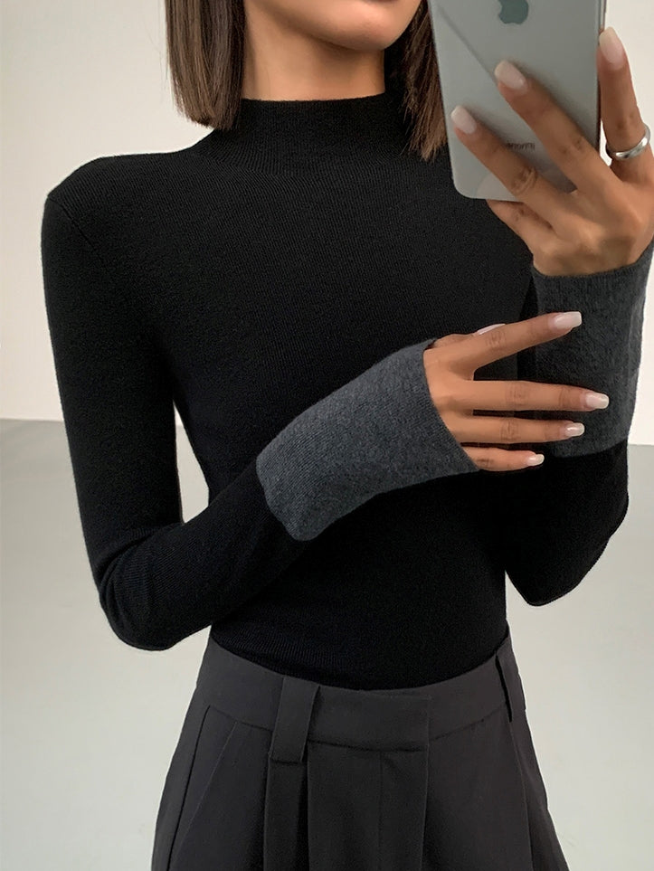 Color-Block Long-Sleeved Knit Tops_BDHL8026