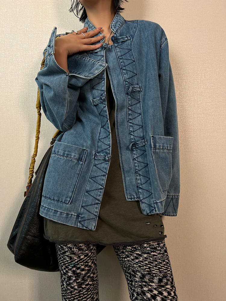 String Fastening Denim Jacket_BDHL6405