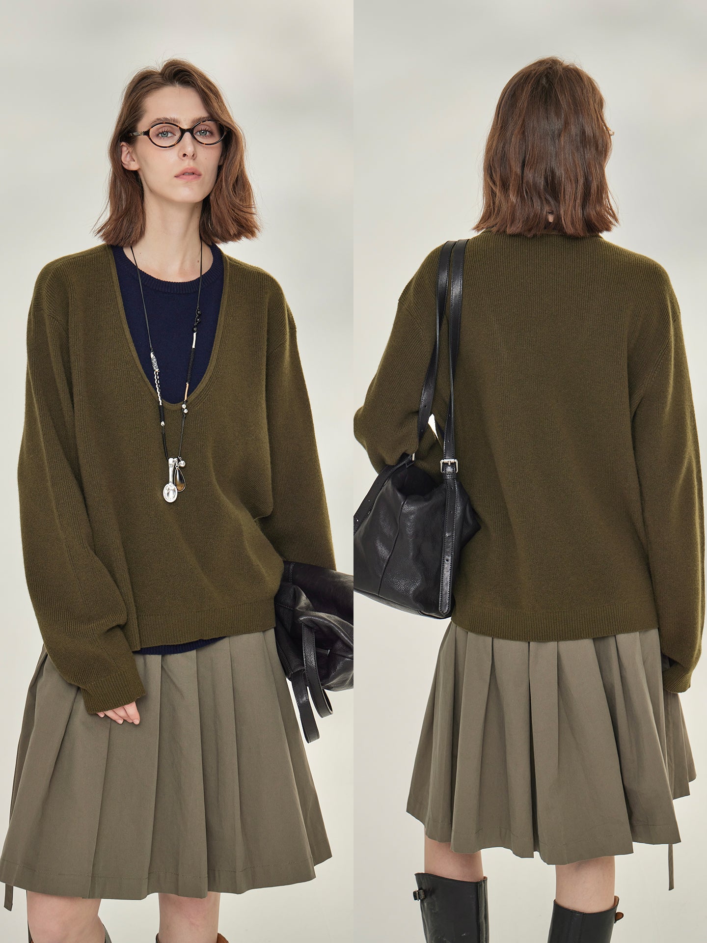 Two-Piece Style U-Neck Knit Tops_BDHL7746