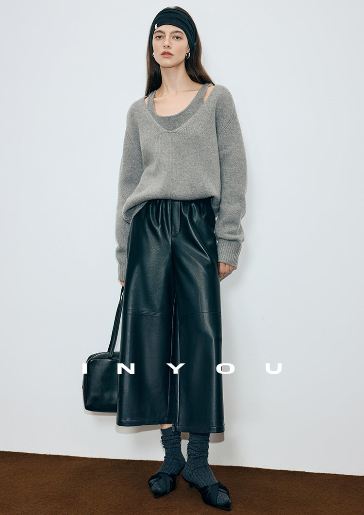 寬鬆七分皮褲_BDHL7907