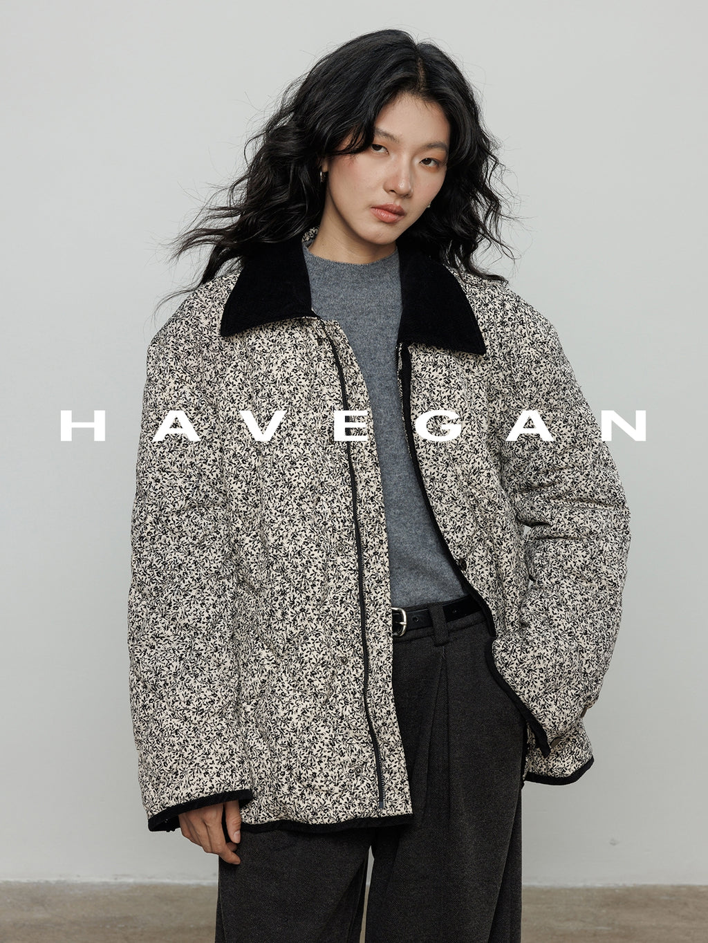 翻領花卉羽絨衣_BDHL7887