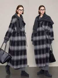 Plaid V-Neck Long Coat_BDHL6605