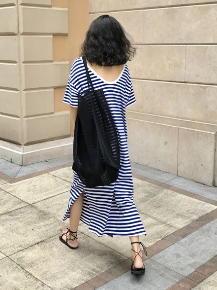 Backless Striped Sleeveless Dress_BDHL7548