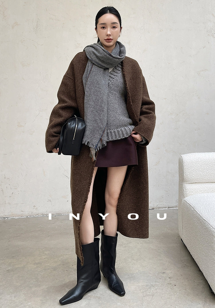 Collarless Fluffy Long Coat_BDHL7909