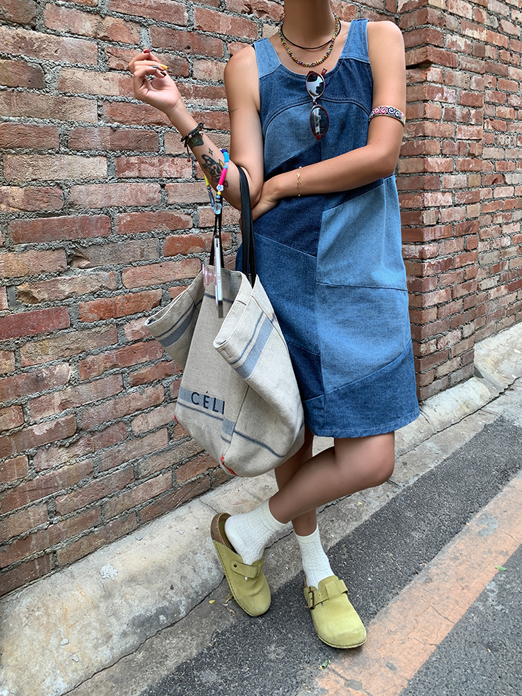 Colorblock Denim Sleeveless Dresses_BDHL6130